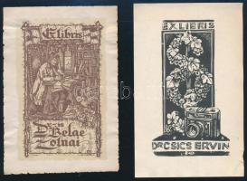 7 db ex libris, közte egyformák, foltosak, sérültek