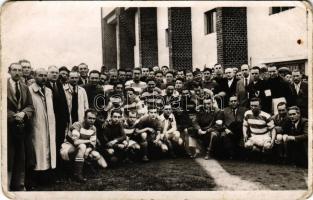 1943 Marosvásárhely, Targu Mures; Magyar és Erdélyi Vasutas Válogatott labdarúgó (foci) csapatok / Hungarian and Transylvanian Railway football teams. photo (ragasztónyomok / gluemarks)