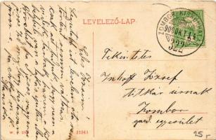 1909 Katymár, Fő utca, templom. W.L. 1944. + "ZOMBOR - KISKUNHALAS 322" vasúti mozgóposta ...