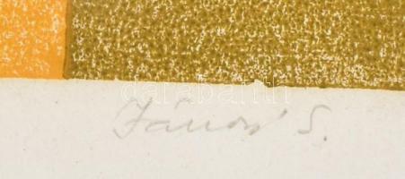 Jánosi Sándor (1927-1982): Virág. Színes linómetszet, papír, jelzett. 33×22,5 cm