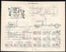 5 db melléklet a Révai Lexikonból - motorok és járművek