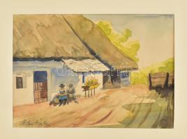 Éles Béla, XX. sz. közepe: Napfényes udvar. Akvarell, papír, jelzett, paszpartuban. 21x29,5 cm