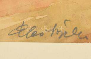 Éles Béla, XX. sz. közepe: Napfényes udvar. Akvarell, papír, jelzett, paszpartuban. 21x29,5 cm