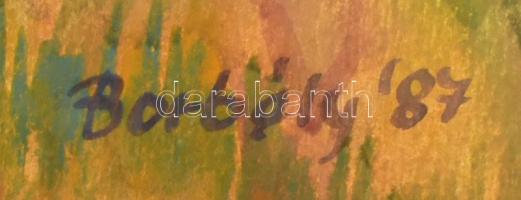 Borbély Béla (194?-2019): Őszi táj, 1987. Akvarell, papír, jelzett, 39x56 cm