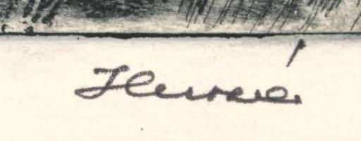 Huszár Gyula (?-): Erdei fény, rézkarc, papír, jelzett, lap széle foltos, lapszéli szakadás, 20×19 c...