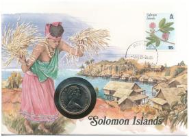 Salamon-szigetek 1977. 20c Cu-Ni "II. Erzsébet" felbélyegzett borítékban, bélyegzéssel, német nyelvű leírással T:UNC patina Solomon Islands 1977. 20 Cents Cu-Ni "Elizabeth II" in envelope with stamp and cancellation, with German description C:UNC patina