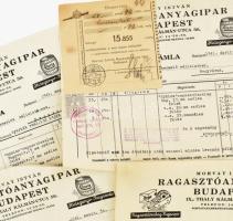 1941 Morvay István Ragasztóanyagipar (Bp. IX., Thaly Kálmán u. 56.), 4 db fejléces számla, bélyegzők...