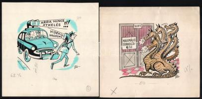 Szegő Gizi (1902-1985): Ludas Matyiban megjelent grafikák, karikatúrák vázlatai. 15 db. Vegyes techn...