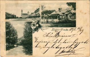 1898 (Vorläufer) Békéscsaba, Fő tér, Széchenyi liget, Kőrösparti részlet. Kiadja Lépage Lajos. Art Nouveau, floral (EK)