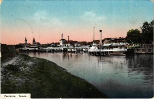1913 Pancsova, Pancevo; Temes-part, kikötő, gőzhajó / Timis riverside, port, steamship (EK)