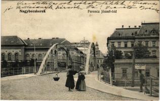 1908 Nagybecskerek, Zrenjanin, Veliki Beckerek; Ferenc József híd, lejárat a gőz és kádfürdőbe. Schneider János kiadása / bridge, steam bath (r)