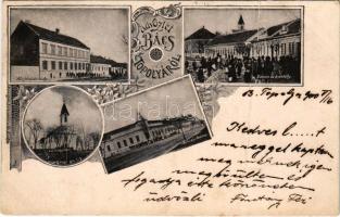 1900 Topolya, Bácstopolya, Bács-Topolya, Backa Topola; Kir. járásbíróság, római katolikus templom, községháza, zárda és kastély. Schröder B. kiadása / county court, church, town hall, nunnery, castle. Art Nouveau, floral (fa)