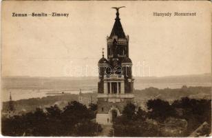 1917 Zimony, Semlin, Zemun; Spomenik / Millenium Denkmal / Millenniumi emlékmű. Vasúti levelezőlapárusítás 8275. / Hungarian Millennium monument (EK)