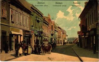 1910 Zimony, Semlin, Zemun; Gospodska ulica / Herrengasse / Úri utca, Josef F. Karus üzlete / street view, shops (EK)