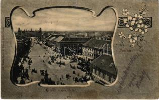 1901 Zombor, Sombor; Kossuth Lajos utca, piac. Hecht B. kiadása / street view, market. Floral (r)