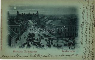 1899 (Vorläufer) Zombor, Sombor; Kossuth Lajos utca, piac. Kollár József kiadása / street view, market (vágott / cut)