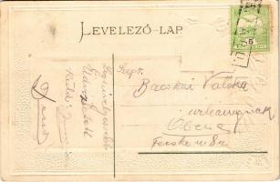 Zenta, Senta; Városháza, üzlet. Címeres dombornyomott litho keret. Fekete Sándor kiadása / town hall...