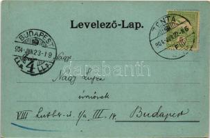 1904 Zenta, Senta; Városháza, piac, üzletek. Kabos Ármin kiadása / town hall, market, shops (EK)