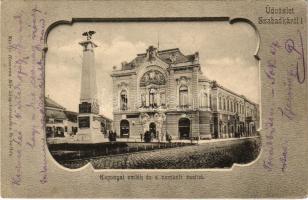 1901 Szabadka, Subotica; Honvéd emlékmű (Kaponyai csata emlékműve), Nemzeti Kaszinó. Heumann Mór kiadása / Hungarian military monument, casino (EK)