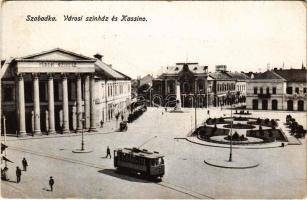 Szabadka, Subotica; Városi színház és kaszinó, villamos. Lipsitz kiadása / theatre, casino, tram (EB)