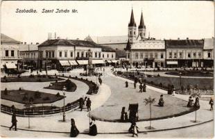 Szabadka, Subotica; Szent István tér, üzletek. Lipsitz kiadása / square, shops (szakadás / tear)