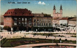 1917 Szabadka, Subotica; Szent István tér, üzletek. Lipsitz kiadása / square, shops (EK)