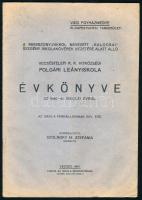 1941 A Miasszonyunkról Nevezett ,,Kalocsai" Szegény Iskolanővérek vezetése alatt álló Vecséstelepi R. K. Hitközségi Polgári Leányiskola évkönyve az 1940-41. iskolai évről. Vecsés, Vecsési könyvnyomda, 20 p. Tűzött papírkötés, lapszéli ázásnyomokkal.