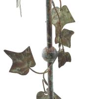 Magas fém gyertyatartó, borostyánlevél díszítéssel, antikolt, kopással, m: 61 cm