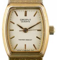 Orient quartz karóra, fém szíjjal, új elemmel, működik, 20x14 mm