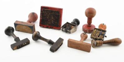 9 db különféle bélyegző: Falus Imre szegedi bélyegkereskedő, dátumos, vésetlen, stb