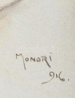 Monori Kovács Jenő (1884-?): Hölgy kalapban, 1916. Szén, papír, 53x46,5 cm. Félbe hajtott állapotban...