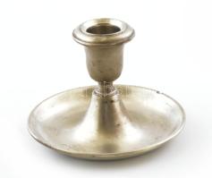 Berndorf alpakka gyertyatartó, Hévíz Sanatorium felirattal, jelzett, 1910-1930 körül, d: 11,5 cm, m: 8,5 cm