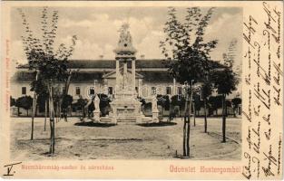 1901 Esztergom, Szentháromság szobor és a városháza. Kardos Dezső kiadása