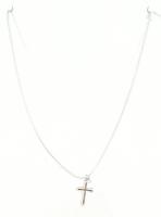 Ezüst(Ag) kígyó nyaklánc, jelzett, h: 45-50 cm + kereszt medál, 2,4×1,2 cm, nettó: 7,2 g
