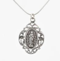 Ezüst(Ag) kígyó nyaklánc, Lourdes-i Szűz Mária medállal, jelzett, h: 42 cm, 2,8×2 cm, nettó: 4,1 g