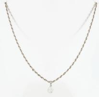 Ezüst(Ag) walles nyaklánc, jelzett, h: 46 cm, köves függővel, d: 0,8 cm, bruttó: 7,1 g