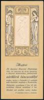 1911 Meghívó az Eperjesi Kaszinó Fiatalsága által rendezett zártkörű táncestélyre, Geiger Richárd szecessziós grafikájával illusztrálva, dombornyomott női alakkal, 22,5x10 cm