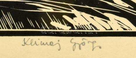 Klimaj György (1942-2011): Fák között. Linómetszet, papír, jelzett, számozott (20/16). Dekoratív, üv...