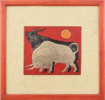 Bikák. Tűzzománc, réz lemezen. Jelzés nélkül. 13x14 cm Keretben, külső méret 26x26 cm