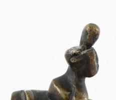 Füstölőtartó, Bikán ülő furulyázó fiút ábrázoló bronz szobrocska 9 cm / Chinese inscentive holder br...