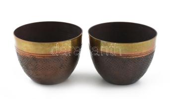 2 db iparművész réz pohár. KBFI véséssel, 6,5 cm