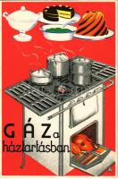 Gáz a háztartásban. Seidner litográfia / Hungarian gas advertisement card