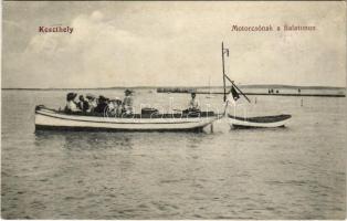 1915 Keszthely, Motorcsónak a Balatonon. Mérei Ignác 512. (EK)