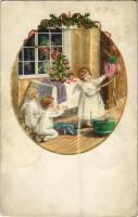 1919 Karácsony / Christmas greeting art postcard. M. M. Nr. 1205. s: P. Ebner (fl)