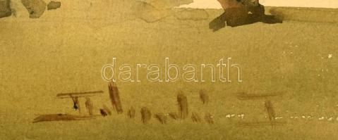 Dobroszláv Lajos (1902-1987): Megy a vonat. Akvarell, papír, jelezve jobbra lent), üvegezett keretbe...