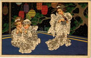 Italian lady art postcard, geishas. Majestic CCM 2499. s: A. Bertiglia (EK)