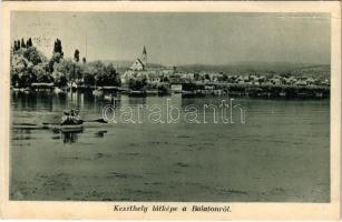 1935 Keszthely látképe a Balatonról, csónakázók (fa)