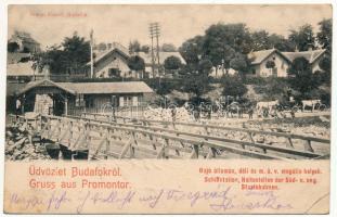 1900 Budapest XXII. Budafok (Promontor), Hajóállomás, déli és MÁV megállóhelyek, vasútállomás. Simon József kiadása (EB)