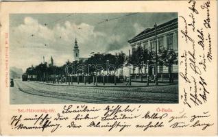 1900 Budapest III. Óbuda, Szentháromság tér, villamos, templom. Divald Károly 291. (EB)