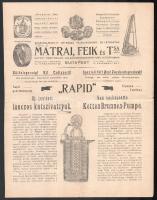 cca 1910 Mátrai kútszivattyúk reklám nyomtatvány